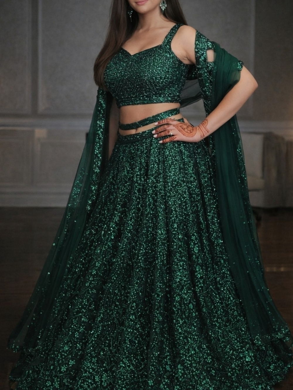 Seema Gujral Emerald Green Bridal Lehenga Set (4-Piece) – Worn Once